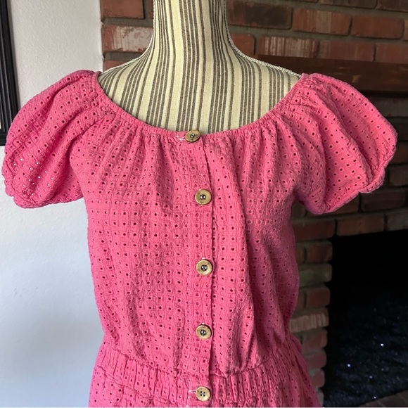 Eberjey Portola Elisa Off Shoulder Eyelet Mini Dress in Pink Sz M - Picture 2 of 8